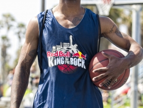 Basketball players in Venice Beach, CA, attempt to qualify for a spot in the Red Bull King of the Rock finals, to be held in September on Alcatraz Island in San Francisco, CA.